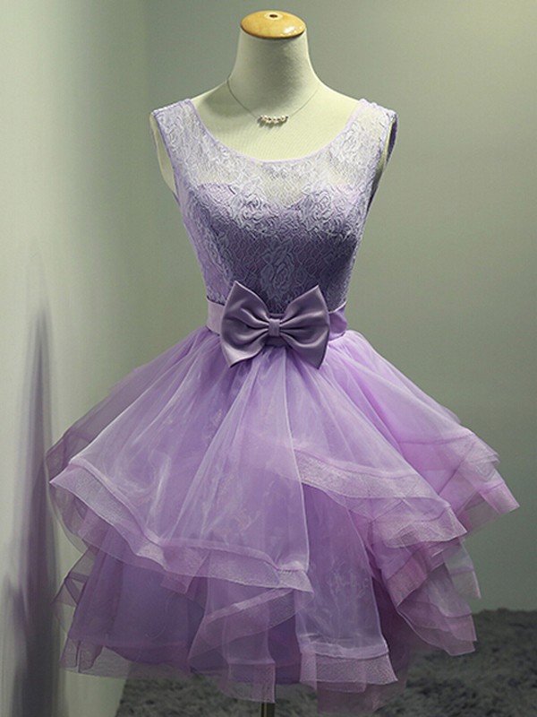 Aline Purple Homecoming Dresses Sheer Back Sleeveless Lace Scoop Above ...