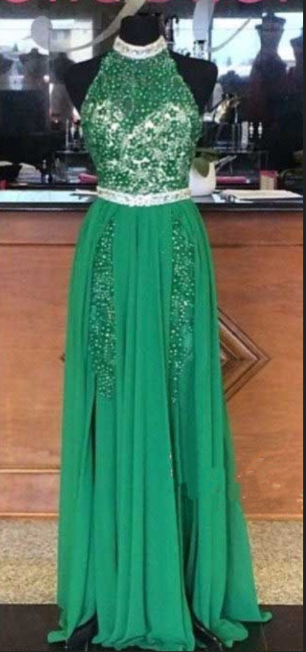 Prom Dress,halter Prom Dress,beaded Prom Dresses, Backless Evening ...