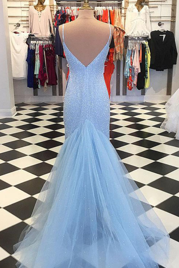 Trendy Sheath V-Neck Sleeveless Backless Floor-Length Prom Dress