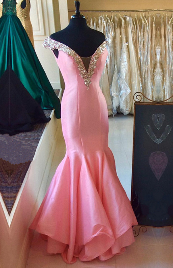 Sexy V Neck Mermaid Prom Dress Beaded Pink Long Evening Dress Women Dresses On Luulla