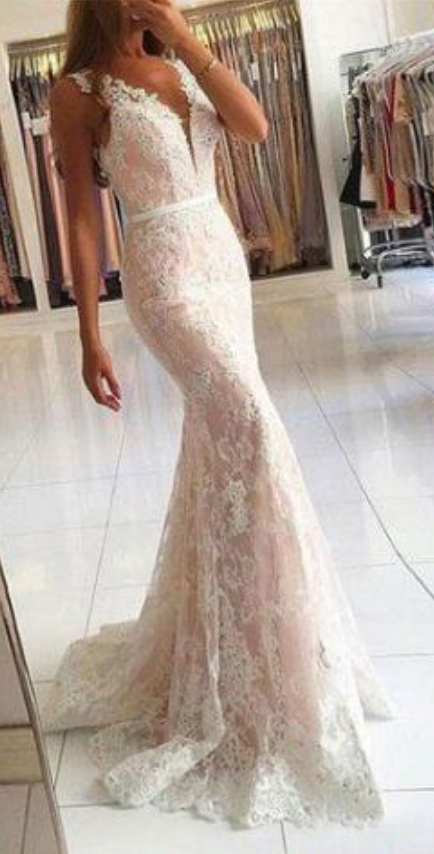 White V Neck Prom Dress,sexy Prom Dress, Prom Dress,lace Mermaid Long ...