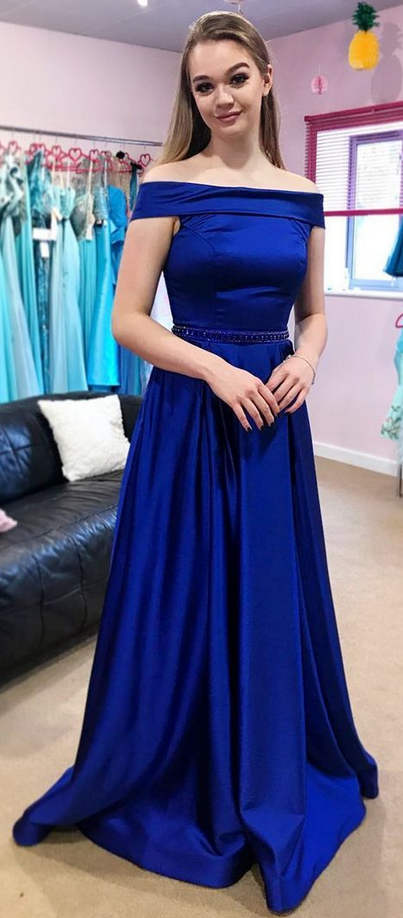 Gorgeous Off The Shoulder Formal Evening Gown Royal Blue, A Line Prom ...