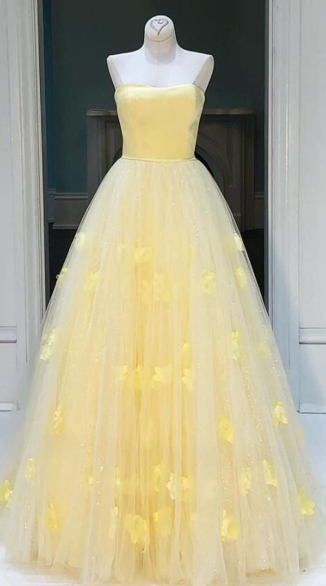 Chic Strapless Daffodil Satin Long Prom Dress