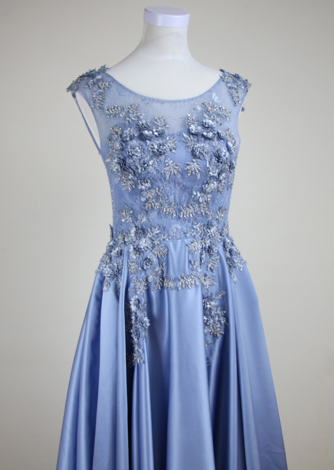 Appliques Lace 3d Flower Blue! Sleeveless Dress, Formal Evening Gown ...