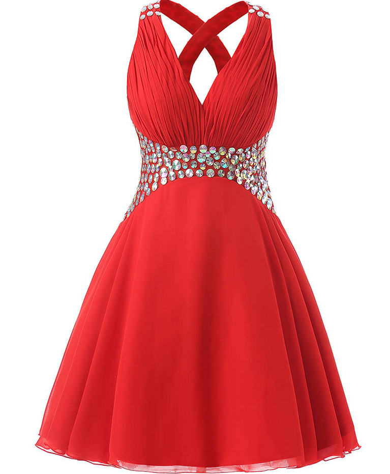 Pretty Red Dresses, Short Beaded Prom Dresses For Graduation