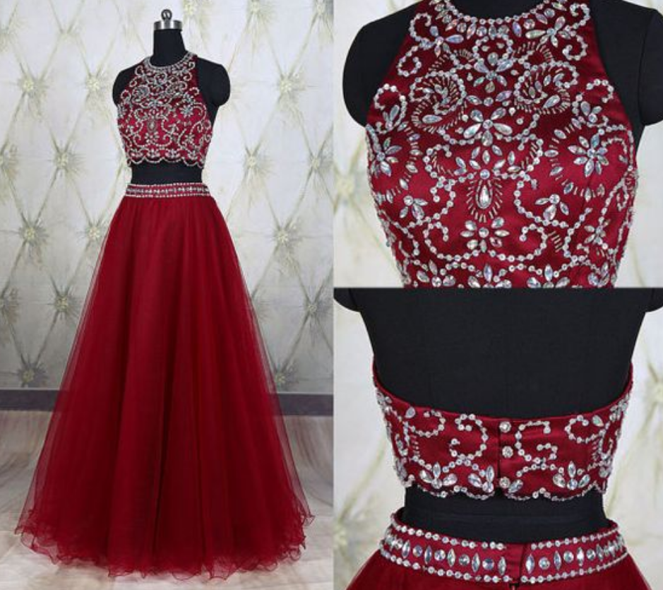 High Quality Prom Dress,tulle Prom Dress,beading Prom Dress,two Pieces ...