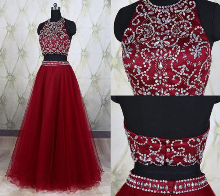 High Quality Prom Dress,tulle Prom Dress,beading Prom Dress,two Pieces