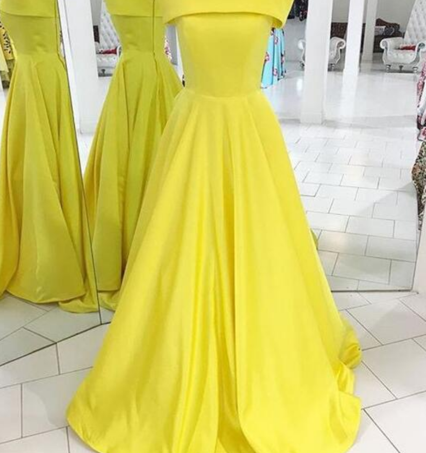 Strapless Prom Dress,Floor Length Yellow Satin Formal Occasion Dress