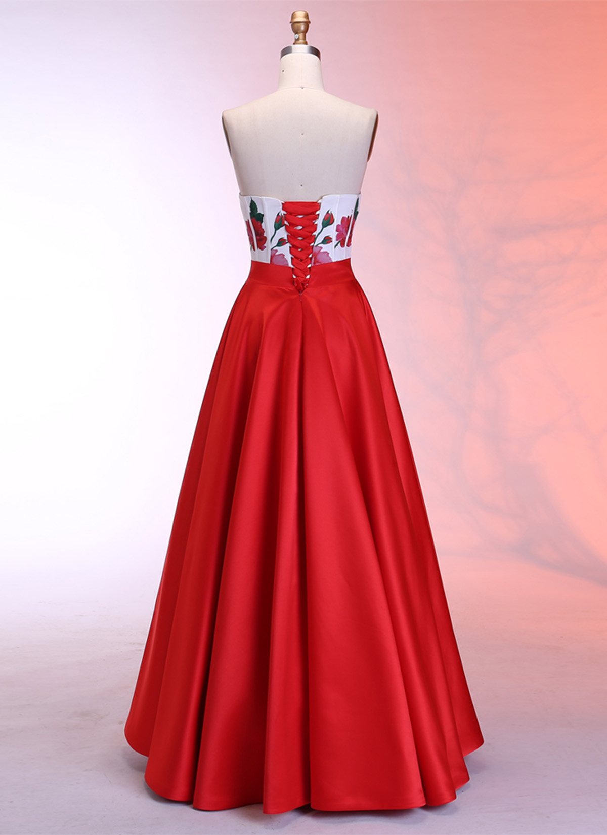 Elegant Red Satin Strapless Prom Dress,A Line Formal Evening Dress Y8624