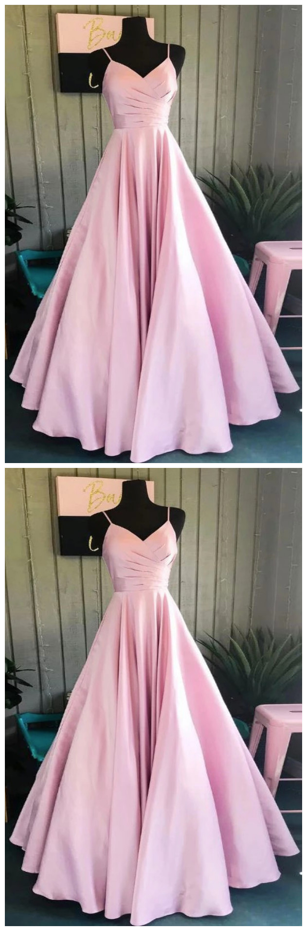 Vintage Hot Pink Spaghetti Strap A-Line Satin Prom Dress Evening Dress DP6367