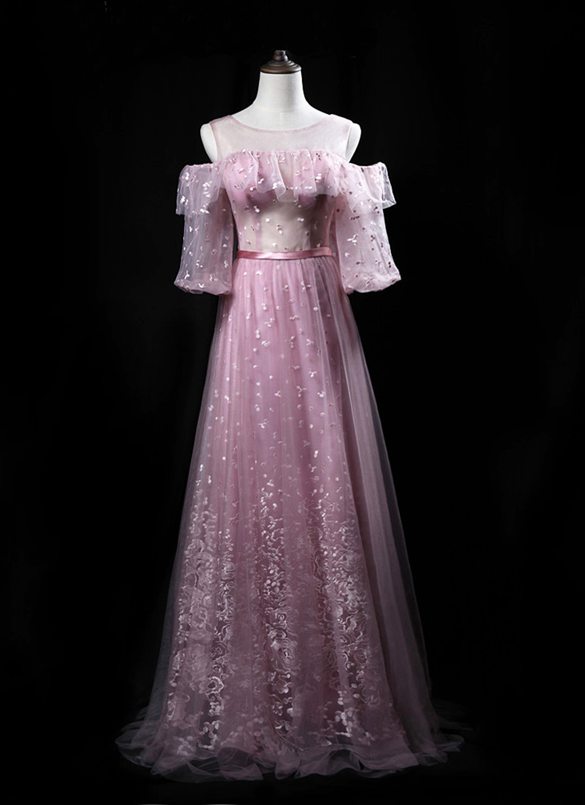 Gorgeous Sheath Off The Shoulder Pink Sequin Long Evening Dress Prom Dresses Birthday Outfits C3594 main image 1