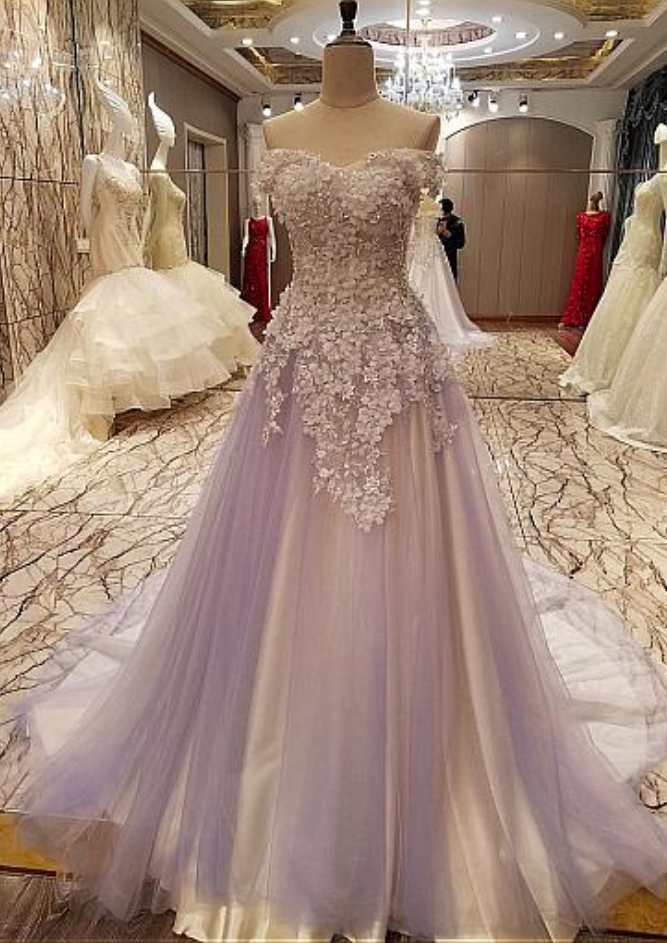 Modest A line Off The Shoulder Cap Sleeves Tulle Beads Royal Blue Prom Dress C1134