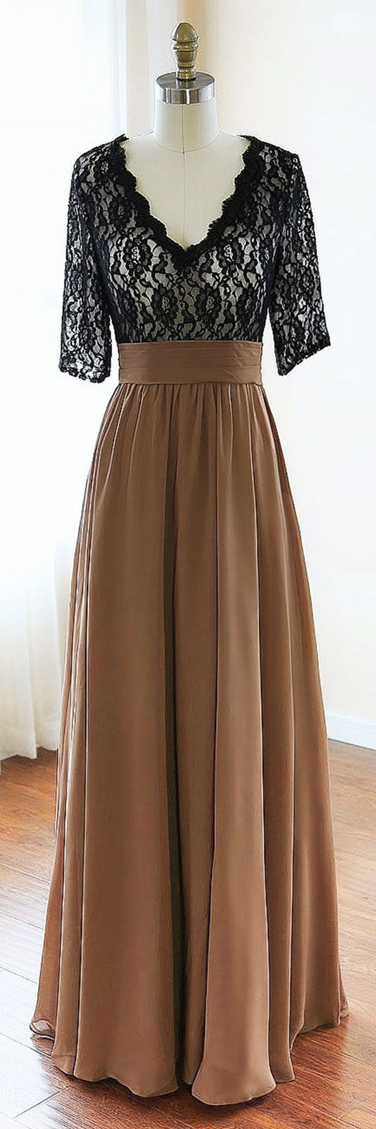 Black Chiffon Lace Long Prom Dresses, A-Line Evening Dresses main image 1