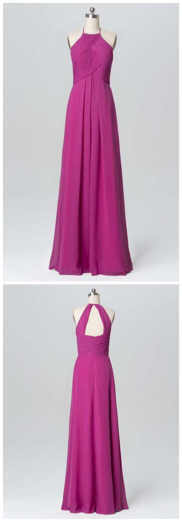 A-line Halter Scoop-Neck Floor-Length Chiffon Bridesmaid Dresses main image 1