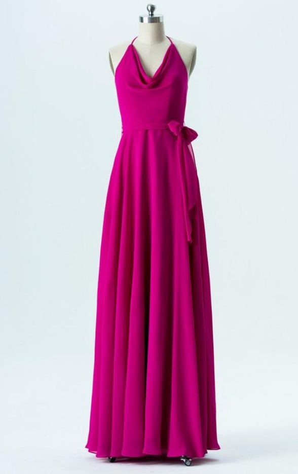 Halter Floor-length Lace Open-back Bridesmaid Dresses, BD0563