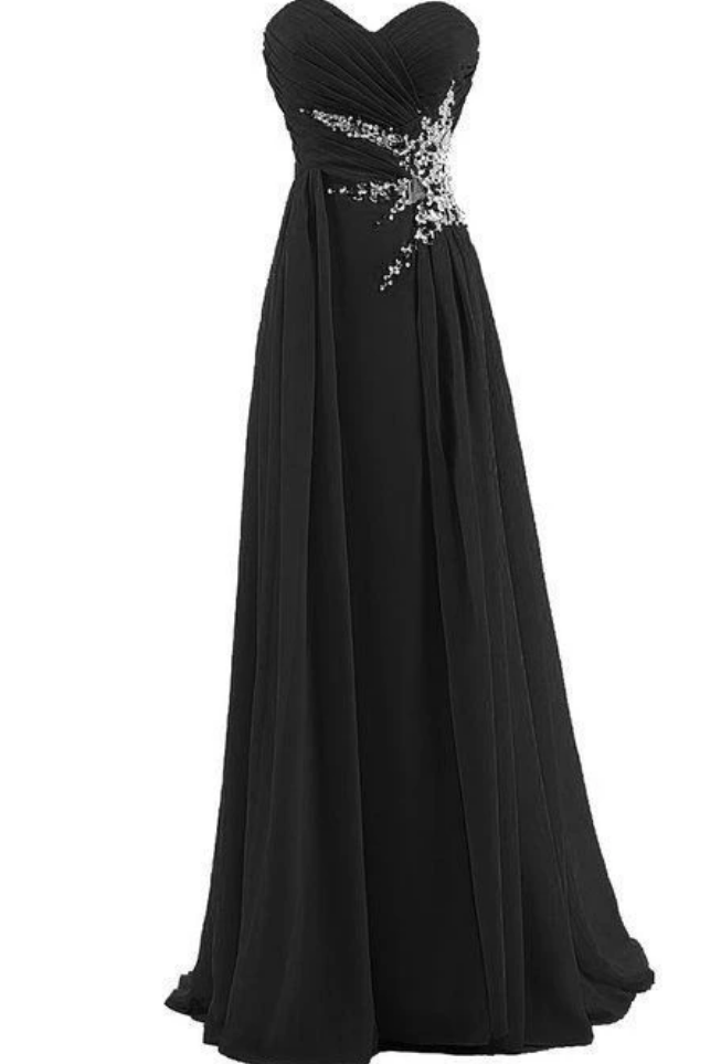 Sweetheart Neck Black A Line Prom Dresses Long Evening Gowns on Luulla