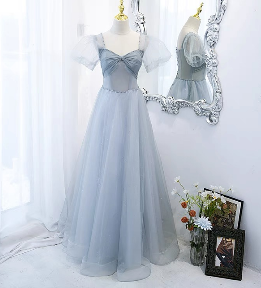 Simple Prom Dress Fashion Evening Dress with Bubble Sleeves main image 1