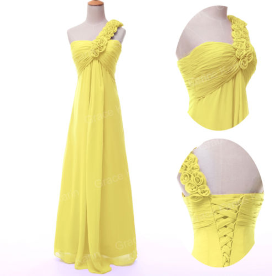 Fashion Full Length Chiffon One Shoulder Prom Dresses Evening Dress