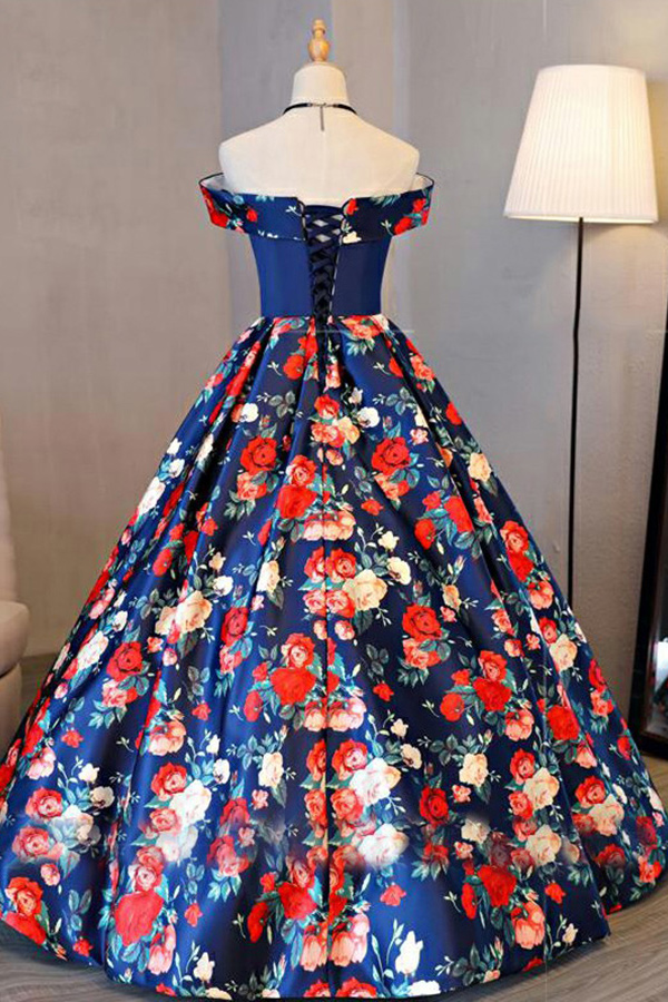 Off the Shoulder Royal Blue Prom Dress with Train