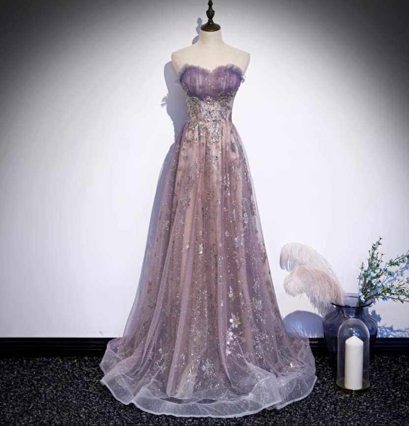 Strapless Evening Dress, Purple Temperament Party Dress, High Quality ...