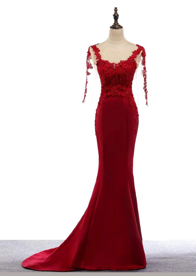 Elegant Long Prom Gown, Off Shoulder Evening Gown, Red Bodycon Bridal