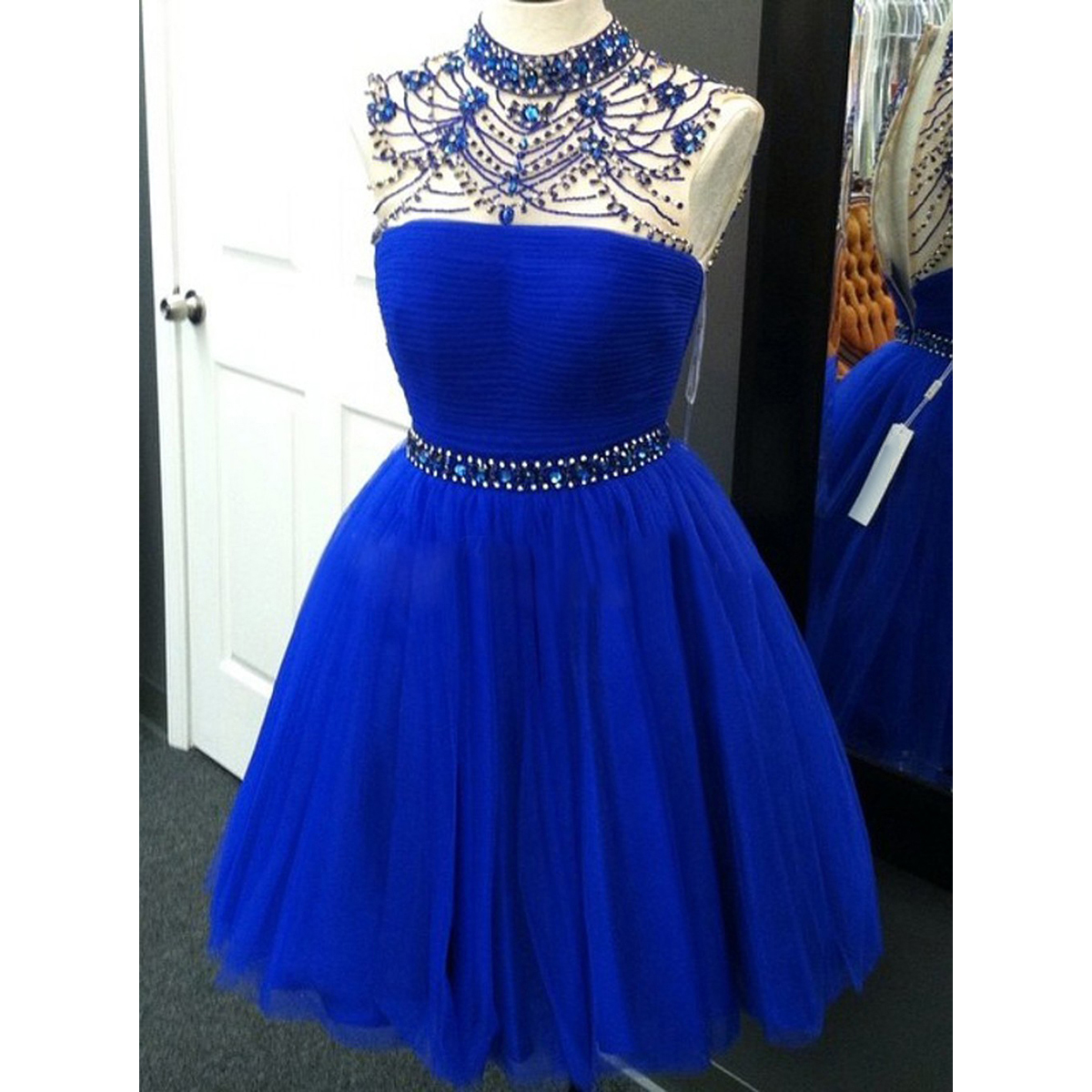 Tulle Beaded Royal Blue Dress, Short Graduation Dress, Prom — free download