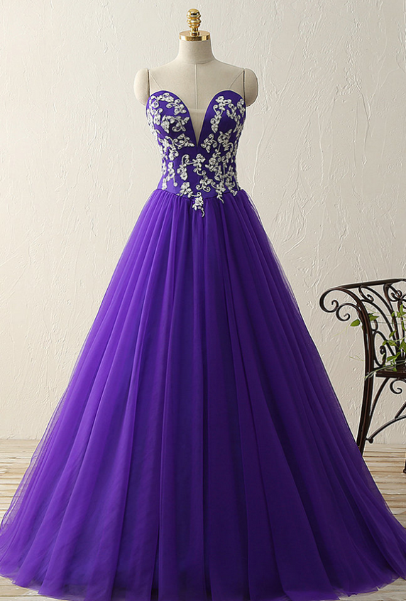 Elegant Sweetheart Aline Tulle Formal Prom Dress, Beautiful Long Prom