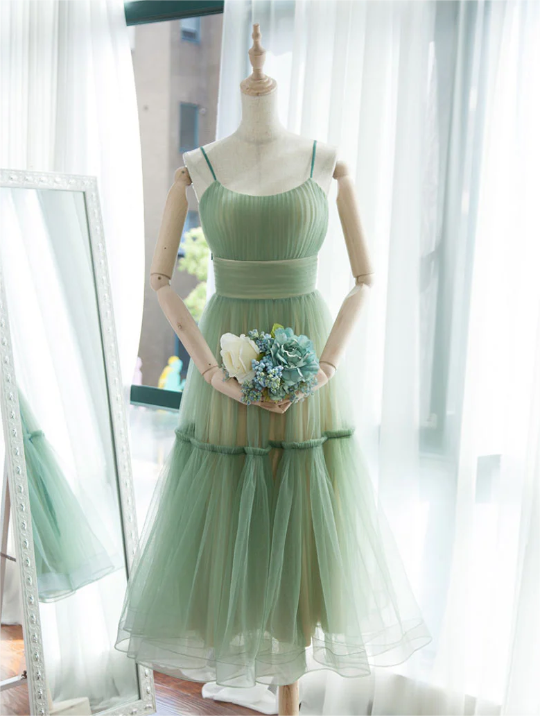 Simple Green Tulle A Line Short Party Dress Homecoming Dress main image 0
