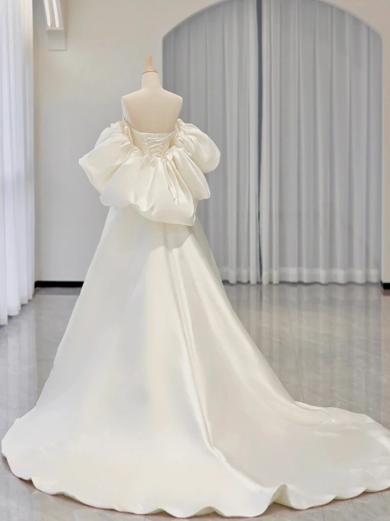 Elegant White Satin A-line Wedding Party Dress Long Prom Dress Evening Gown Y7546 main image 0